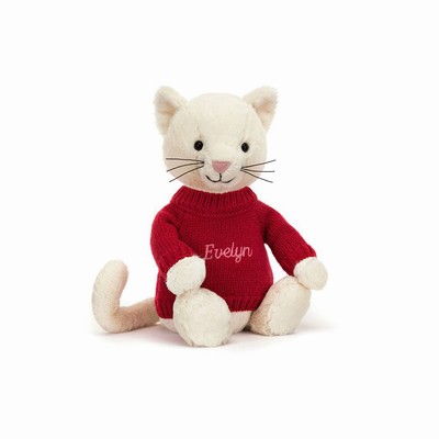 Jellycat Bashful Cream Kitten with Red Jumper New Zealand | RMNJQ2715